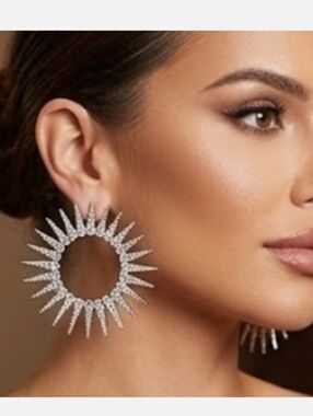 Crystal Sunburst Hoop Earrings in Silver - Women Jewelry